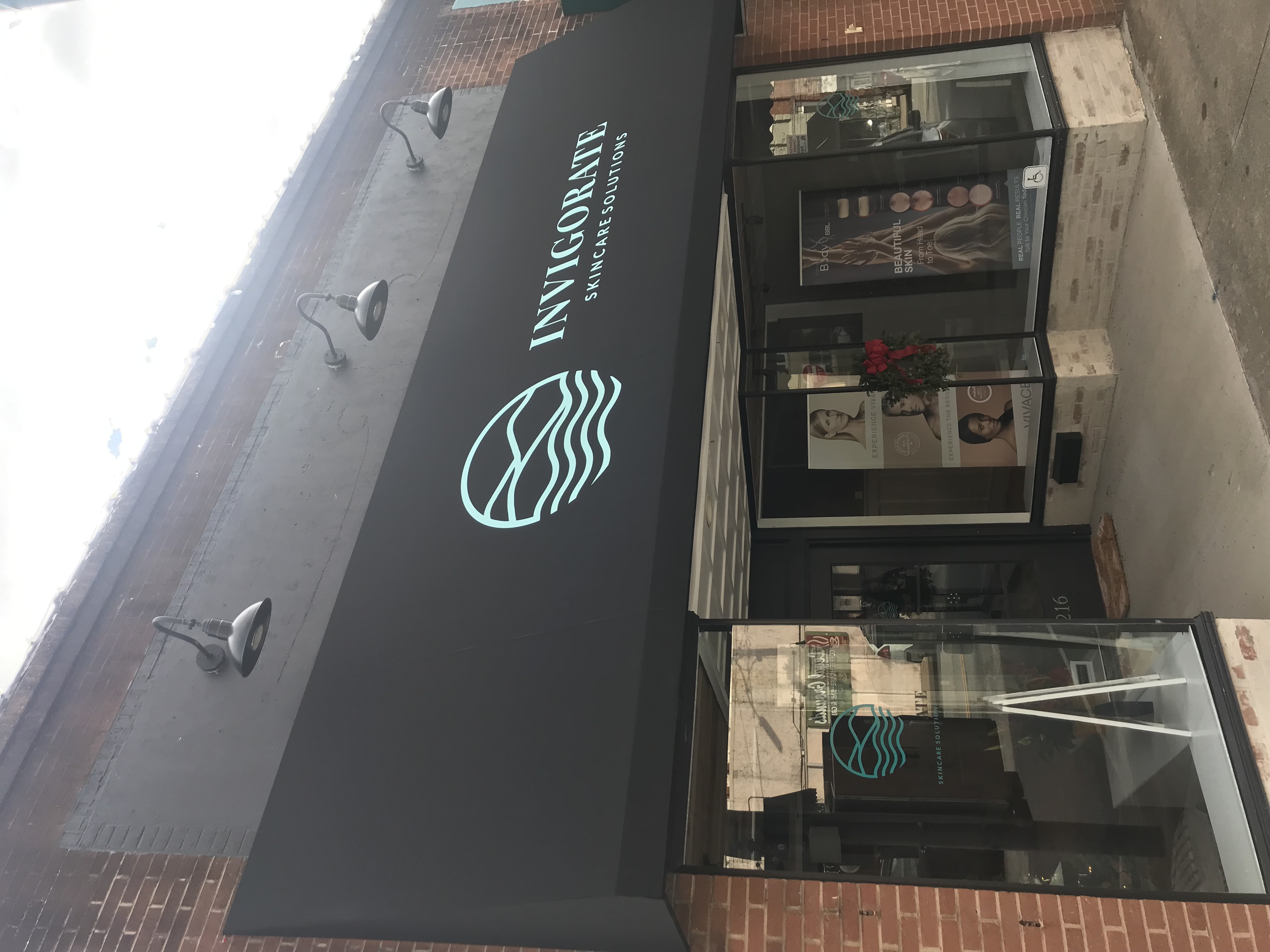 Storefront awning with custom graphics in Charlotte